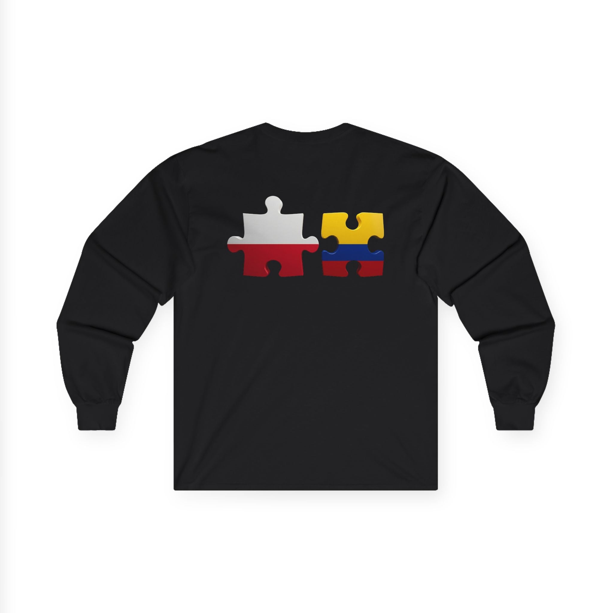 Poland-Colombia Puzzle Long Sleeve Tee — 'En el corazón Polonia en la piel Colombia'