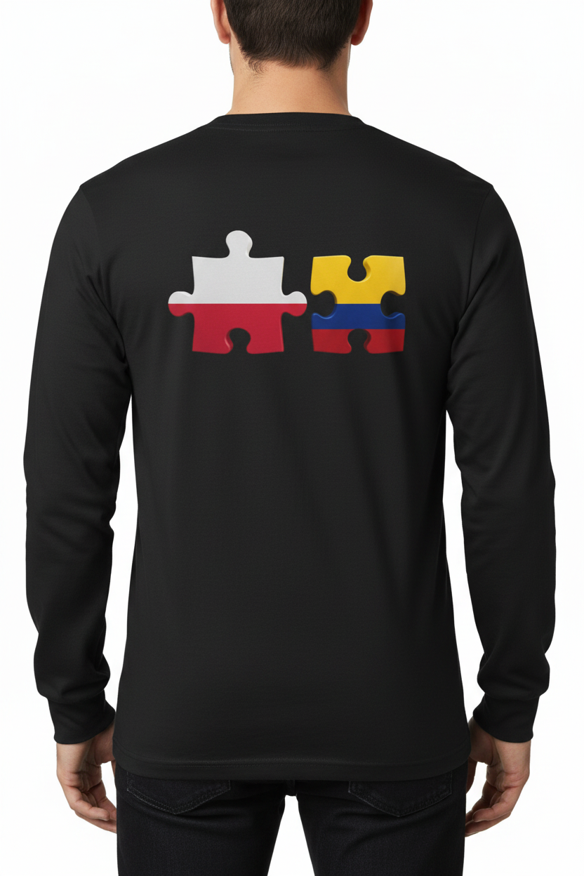 Poland-Colombia Puzzle Long Sleeve Tee — 'Polonia en la piel Colombia en el Corazoón'