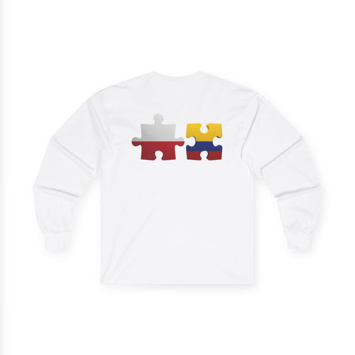 Poland-Colombia Puzzle Long Sleeve Tee — 'En el corazón Polonia en la piel Colombia'