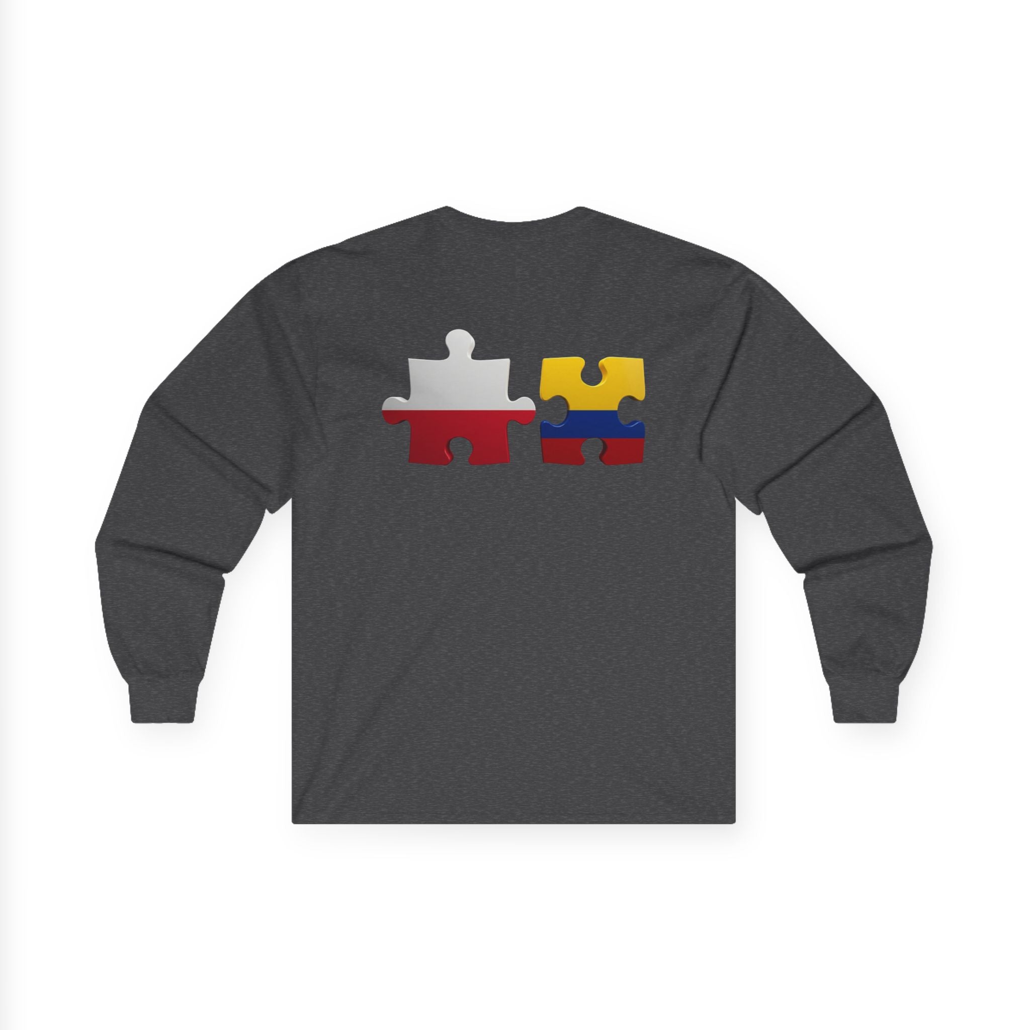 Poland-Colombia Puzzle Long Sleeve Tee — 'En el corazón Polonia en la piel Colombia'