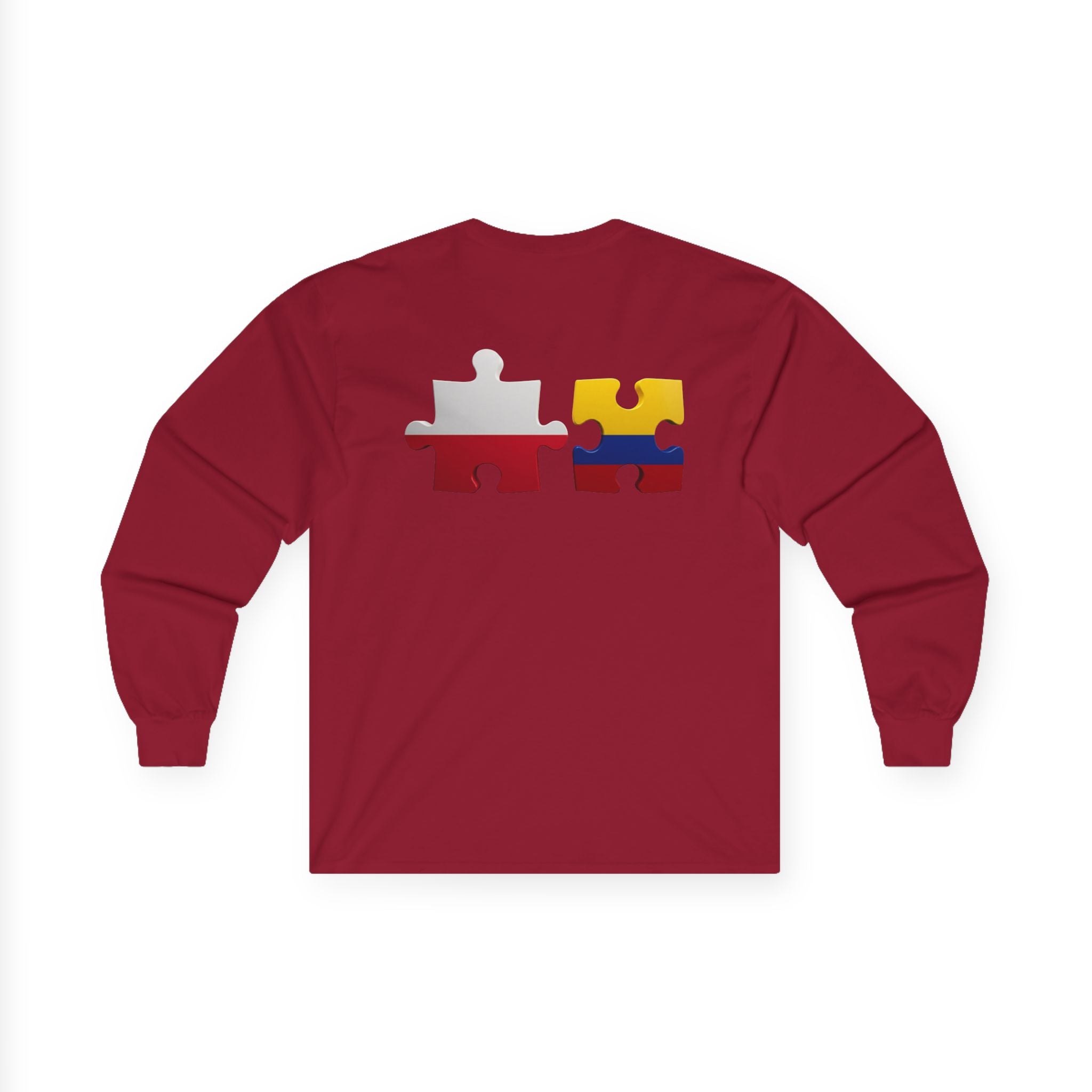 Poland-Colombia Puzzle Long Sleeve Tee — 'En el corazón Polonia en la piel Colombia'