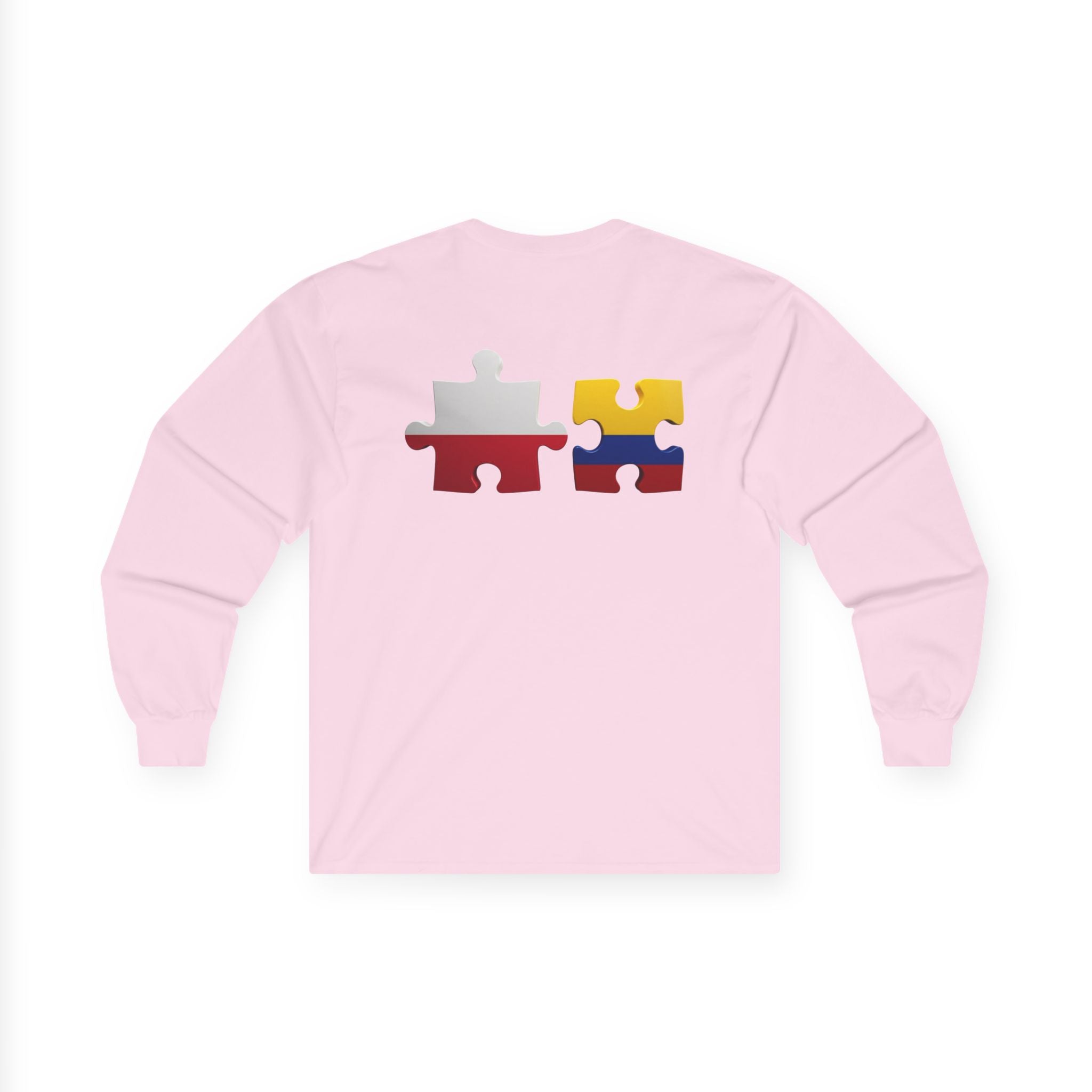 Poland-Colombia Puzzle Long Sleeve Tee — 'En el corazón Polonia en la piel Colombia'