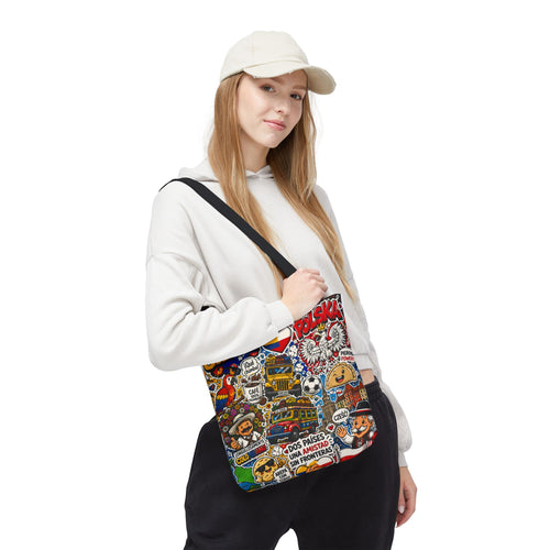 Colombia + Poland Friendship Tote Bag — Cultural Sticker Collage AOP